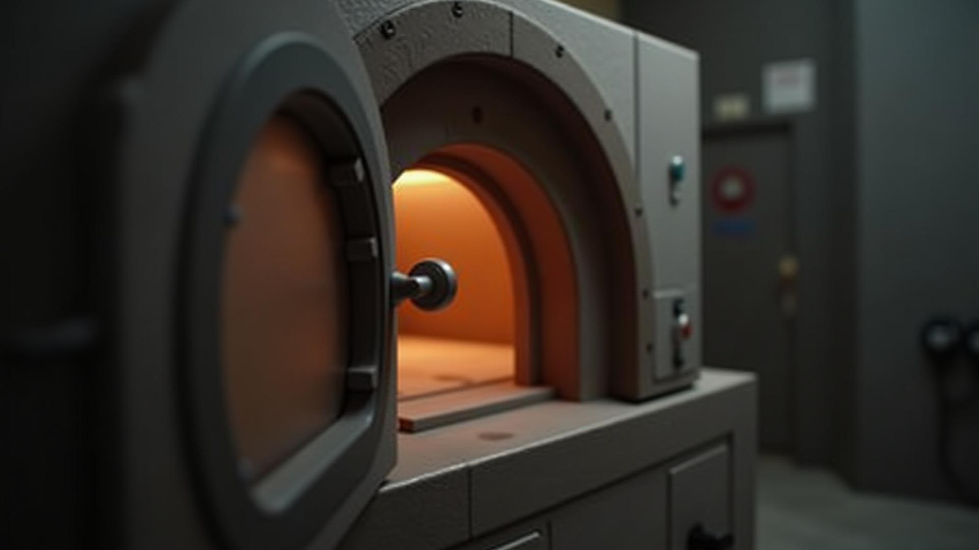 Close-up of a modern, efficient kiln in operation within the Yaki-Manabi studio, glowing subtly with heat.