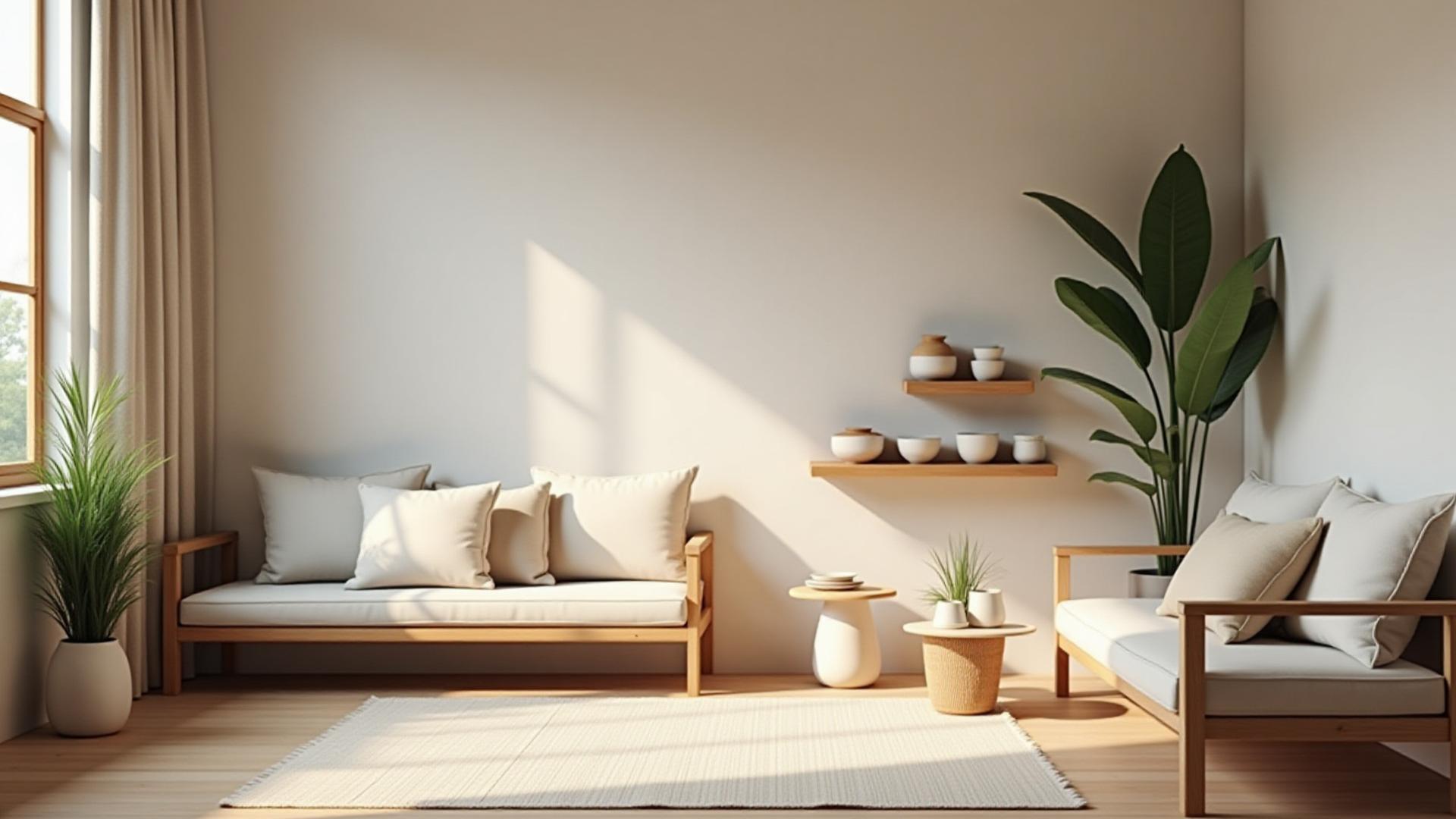 Cozy and inviting lounge area at Yaki-Manabi studio, with comfortable seating, a small display of finished ceramic pieces, and plants, encouraging relaxation and communal spirit.