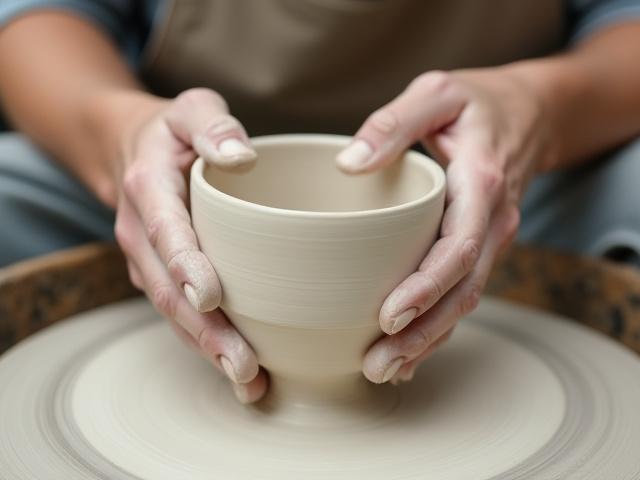 繊細な磁器を轆轤で制作する様子