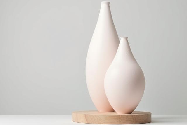 Large, sculptural ceramic vase inspired by blooming cherry blossoms, with an organic, matte finish