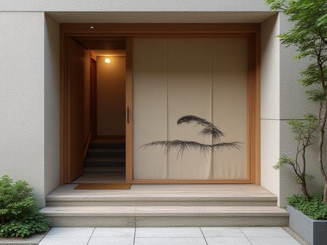 Yaki-Manabiスタジオが入っているビルの入り口。暖簾がかかっている。