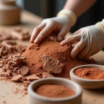 Close-up of reclaimed clay and natural pigments, symbolizing eco-friendly practices