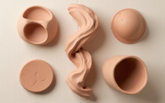 手びねりで成形された複数の陶器の皿